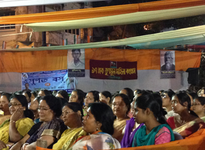 Workers listen to Rabindra Sangeet in Tollygunge.